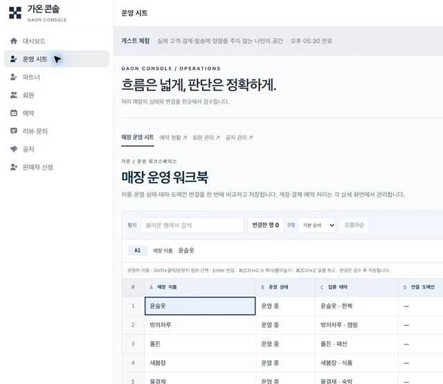 가온 콘솔 사이트 화면
